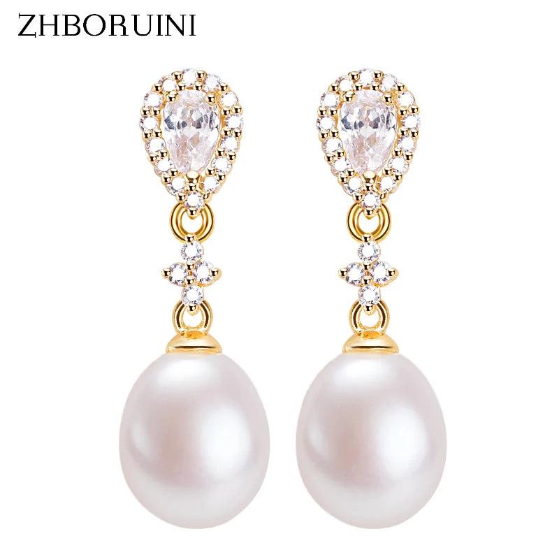 Zircon Drop Earring Freshwater Pearl 18k Earrings For Women