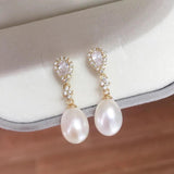 Zircon Drop Earring Freshwater Pearl 18k Earrings For Women