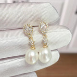 Zircon Drop Earring Freshwater Pearl 18k Earrings For Women