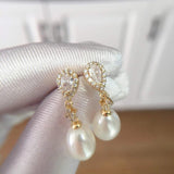 Zircon Drop Earring Freshwater Pearl 18k Earrings For Women