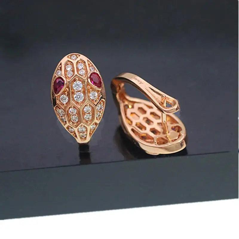 Purple Plated 14K Rose Crystal Ruby Earrings Women Unisex Novelty Jewelry