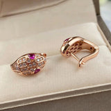 Purple Plated 14K Rose Crystal Ruby Earrings Women Unisex Novelty Jewelry