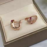 Purple Plated 14K Rose Crystal Ruby Earrings Women Unisex Novelty Jewelry
