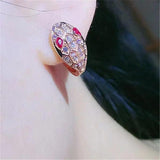 Purple Plated 14K Rose Crystal Ruby Earrings Women Unisex Novelty Jewelry