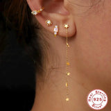 925 Silver Long Chain Earrings Star Tassel Dangle Ear Stud