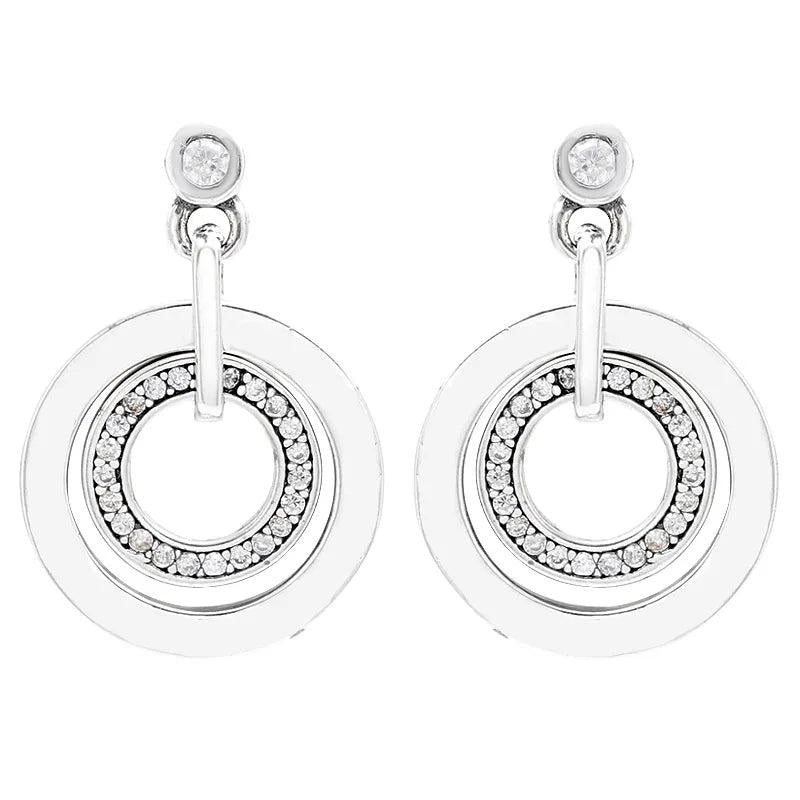 925 Silver Love Heart Crystal Double Hoop Earrings