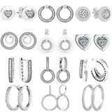 925 Silver Love Heart Crystal Double Hoop Earrings