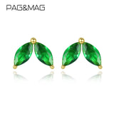 925 Silver Mini Crystal Leaf Stud Earrings Green Zircon Tiny Girls Jewelry