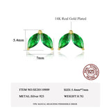 925 Silver Mini Crystal Leaf Stud Earrings Green Zircon Tiny Girls Jewelry