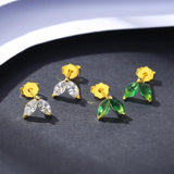 925 Silver Mini Crystal Leaf Stud Earrings Green Zircon Tiny Girls Jewelry