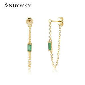 925 Silver Zircon CZ Chain Stud Earing Women Jewelry