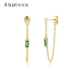 925 Silver Zircon CZ Chain Stud Earing Women Jewelry