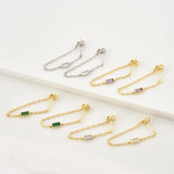 925 Silver Zircon CZ Chain Stud Earing Women Jewelry