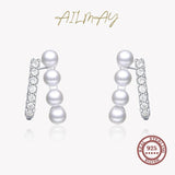 925 Silver Geometric Pearl Earrings Classic Wedding Jewelry