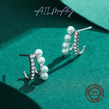 925 Silver Geometric Pearl Earrings Classic Wedding Jewelry