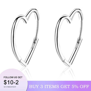 925 Sterling Silver Earrings Two Colors Love Heart Hoop Earrings For Women
