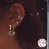 Star Moon CZ Opal Drop 925 Sterling Silver Annivasary Gift Earrings For Women