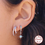 Star Moon CZ Opal Drop 925 Sterling Silver Annivasary Gift Earrings For Women