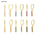 Sterling Silver Zircon Rainbow 12 Drop Earrings Wedding Jewelry