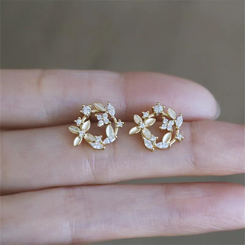 925 Silver Plating 14k Crystal Wreath Stud Earrings