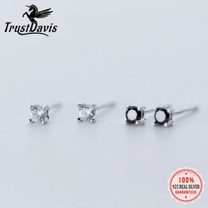 TrustDavis Silver CZ 3mm Stud Earrings For Women Girls Kids Silver Jewelry