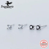 TrustDavis Silver CZ 3mm Stud Earrings For Women Girls Kids Silver Jewelry