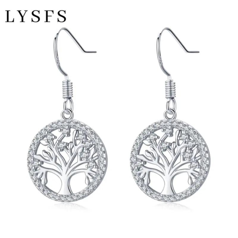 925 Silver Life Tree Drop Earrings Nature Lucky Jewelry