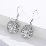 925 Silver Life Tree Drop Earrings Nature Lucky Jewelry