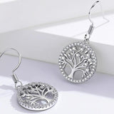 925 Silver Life Tree Drop Earrings Nature Lucky Jewelry