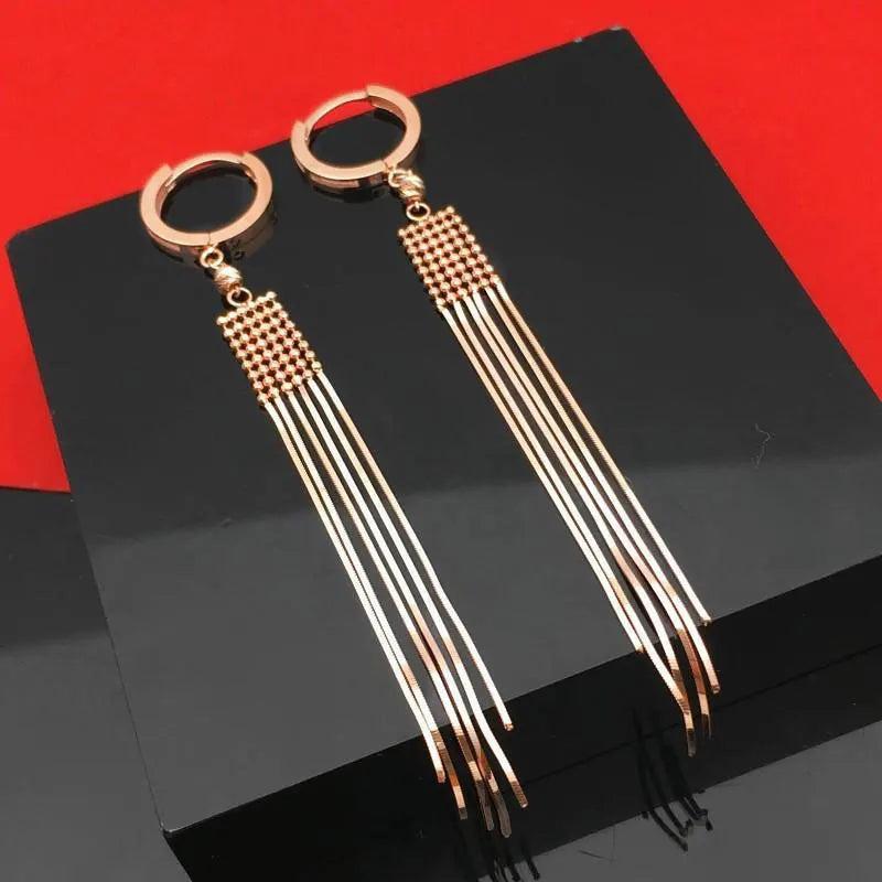 14k Rose Gold Plated Purple Chain Fringe Bead Drop Earrings
