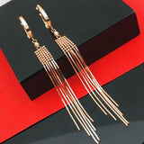 14k Rose Gold Plated Purple Chain Fringe Bead Drop Earrings