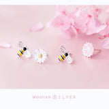 925 Silver Bee & Flower Enamel Stud Earrings