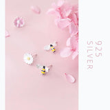 925 Silver Bee & Flower Enamel Stud Earrings