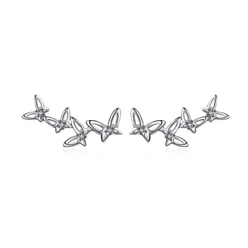 925 Silver Dancing Butterfly Stud Earrings, Party Jewelry for Women