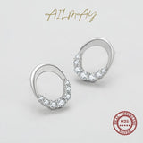 925 Silver Oval CZ Stud Earrings Wedding Engagement Geometric Jewelry