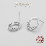 925 Silver Oval CZ Stud Earrings Wedding Engagement Geometric Jewelry