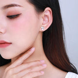 925 Silver CZ Pearl Stud Earrings for Women Girls