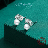 925 Silver CZ Pearl Stud Earrings for Women Girls