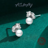 925 Silver CZ Pearl Stud Earrings for Women Girls