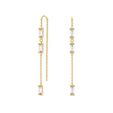925 Silver Rectangle Zircon Tassel Earrings For Women
