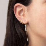 925 Silver Rectangle Zircon Tassel Earrings For Women