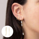 925 Silver Rectangle Zircon Tassel Earrings For Women