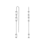 925 Silver Rectangle Zircon Tassel Earrings For Women