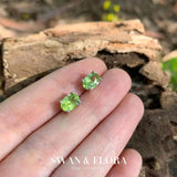 Natural Peridot 925 Sterling Silver Stud Earrings For Women Jewelry Gift