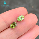 Natural Peridot 925 Sterling Silver Stud Earrings For Women Jewelry Gift