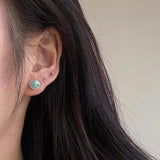 Amazonite Square Stud Earrings - Sterling Silver