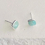 Amazonite Square Stud Earrings - Sterling Silver