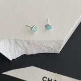 Amazonite Square Stud Earrings - Sterling Silver