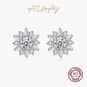 925 Silver Sunflower Stud Earrings Wedding Jewelry