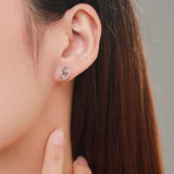 925 Silver CZ Two Hearts Stud Earrings Women Statement Jewelry Gift